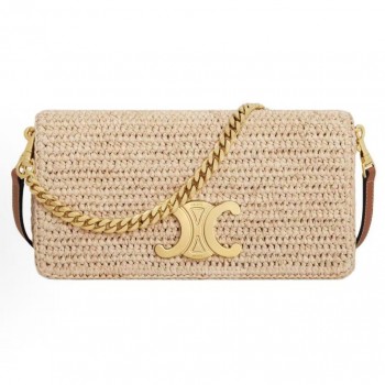 셀린느 트리옹프 탈부착 체인 스냅 버튼 라피아 숄더백 10M432FWI