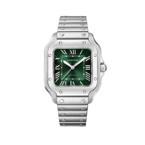 까르띠에 산토스 2018 미디움 35MM 스틸 그린다이얼 스마트링크브레이슬릿(BV)