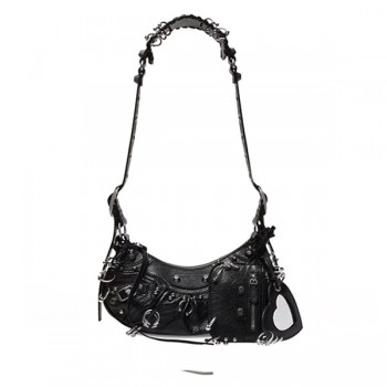 발렌시아가 르 카골 스몰 피어싱 블랙 반달 호보백 가죽 숄더 크로스백