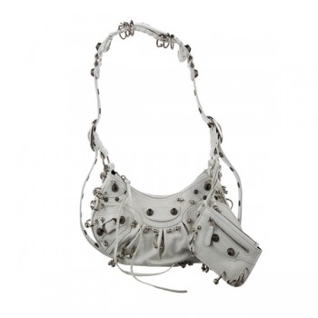 발렌시아가 르 카골 스몰 피어싱 화이트 반달 호보백 가죽 숄더 크로스백