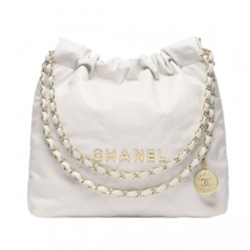 샤넬 22 미디엄 샤이니 카프스킨 체인 핸드백 화이트 AS3260