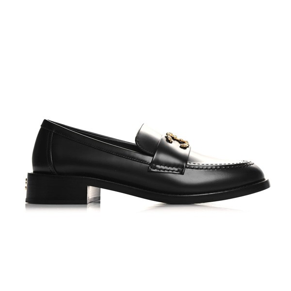 샤넬 카멜리아 CC 로고 카프스킨 로퍼 블랙