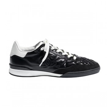 샤넬 샤이니 카프스킨 스웨이드 카프스킨 스니커즈 블랙 화이트