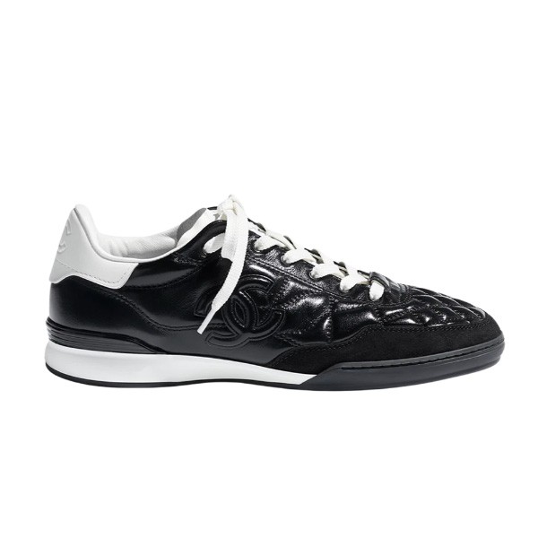 샤넬 샤이니 카프스킨 스웨이드 카프스킨 스니커즈 블랙 화이트