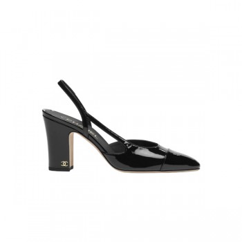 샤넬 페이턴트 카프스킨 슬링백 펌프스 블랙