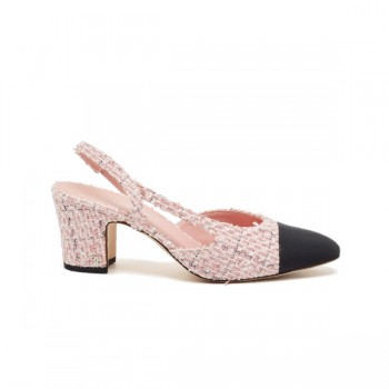 샤넬 트위드 그로그랭 토캡 CC 슬링백 펌프스 핑크 블랙