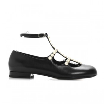 샤넬 고트스킨 펄 메리제인 플랫 블랙