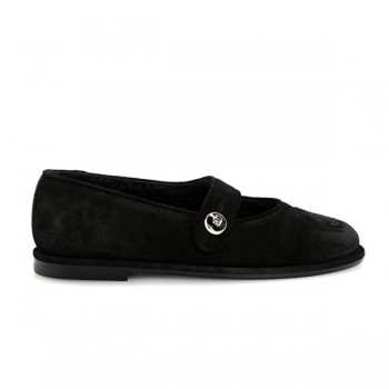 샤넬 스웨이드 캡토 CC 메리제인 플랫 블랙