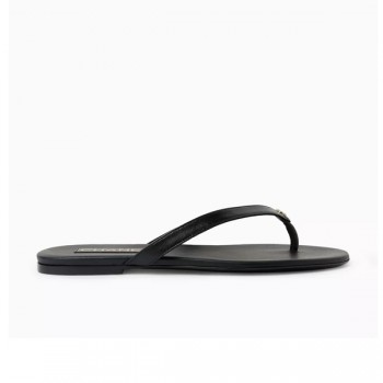 샤넬 CC 크리스탈 장식 램스킨 플립플랍 조리 샌들 블랙